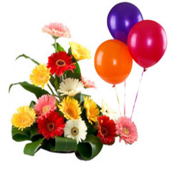 Bouquet of Mixed Gerberas and Balloons